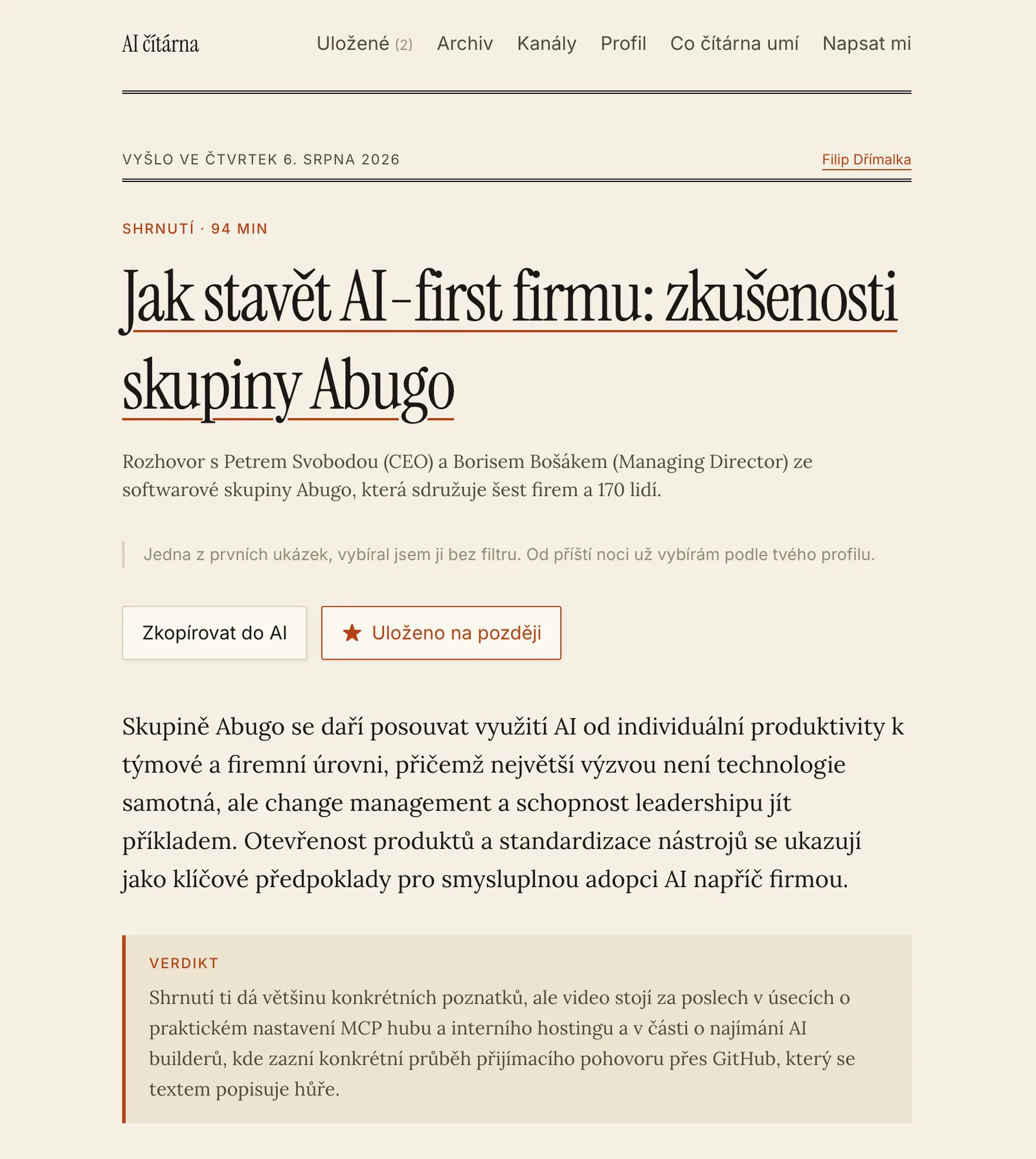 Náhled projektu AI čítárna
